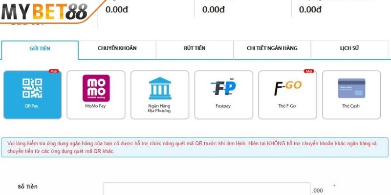 Nạp tiền Mybet88 thông qua nhiều phương thức cực kỳ tiện lợi